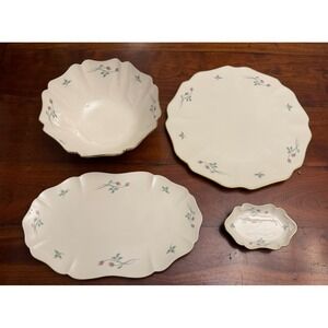 Vintage‎ Lenox Rose Manor 4-Piece Hostess Serving Set Ivory, Pink Rosebud, Gold